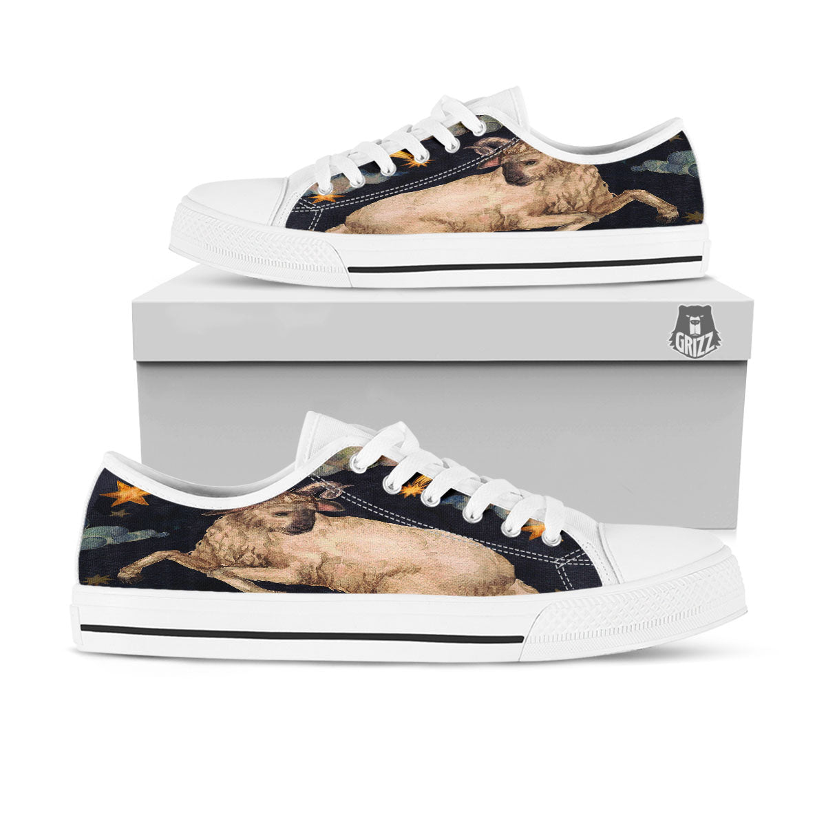 Zodiac Sign Watercolor Aries Print White Low Top Shoes-grizzshop