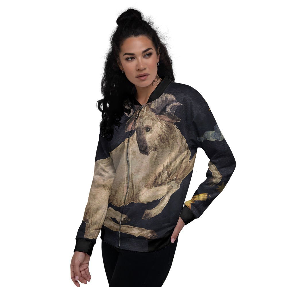Zodiac Sign Watercolor Aries Print Women's Bomber Jacket-grizzshop
