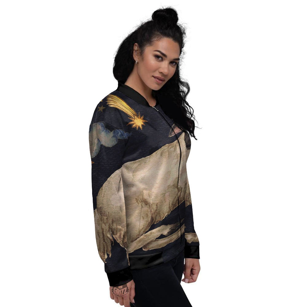Zodiac Sign Watercolor Aries Print Women's Bomber Jacket-grizzshop