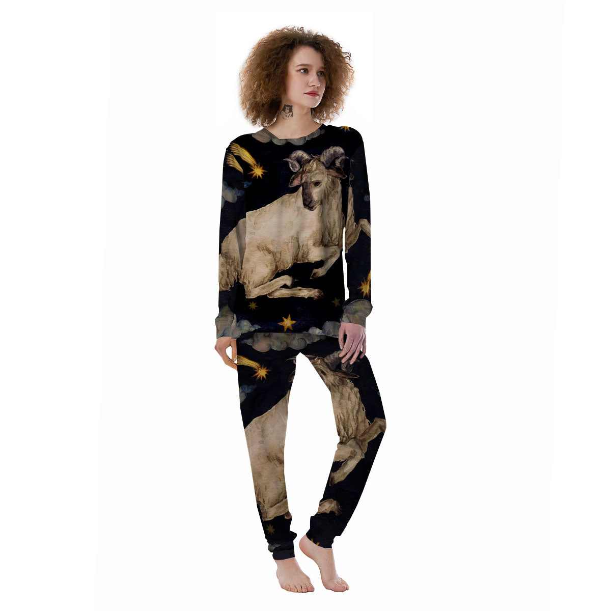 Zodiac Sign Watercolor Aries Print Women's Pajamas-grizzshop