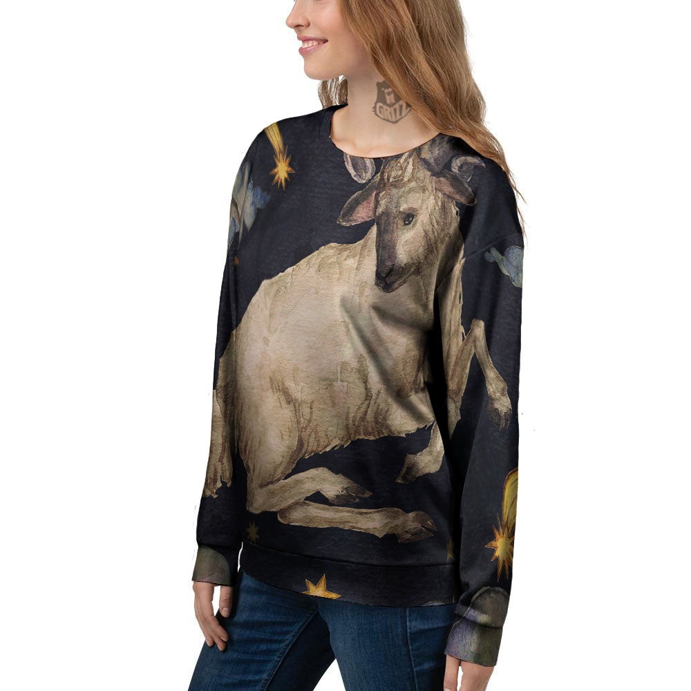 Zodiac Sign Watercolor Aries Print Women's Sweatshirt-grizzshop