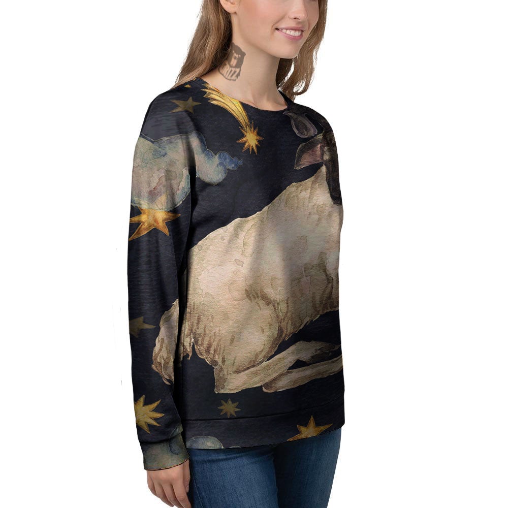 Zodiac Sign Watercolor Aries Print Women's Sweatshirt-grizzshop