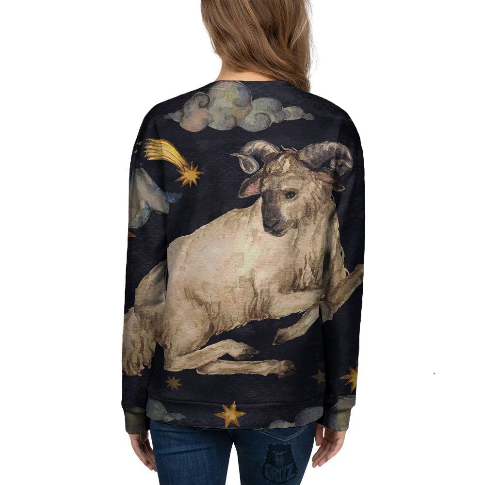 Zodiac Sign Watercolor Aries Print Women's Sweatshirt-grizzshop