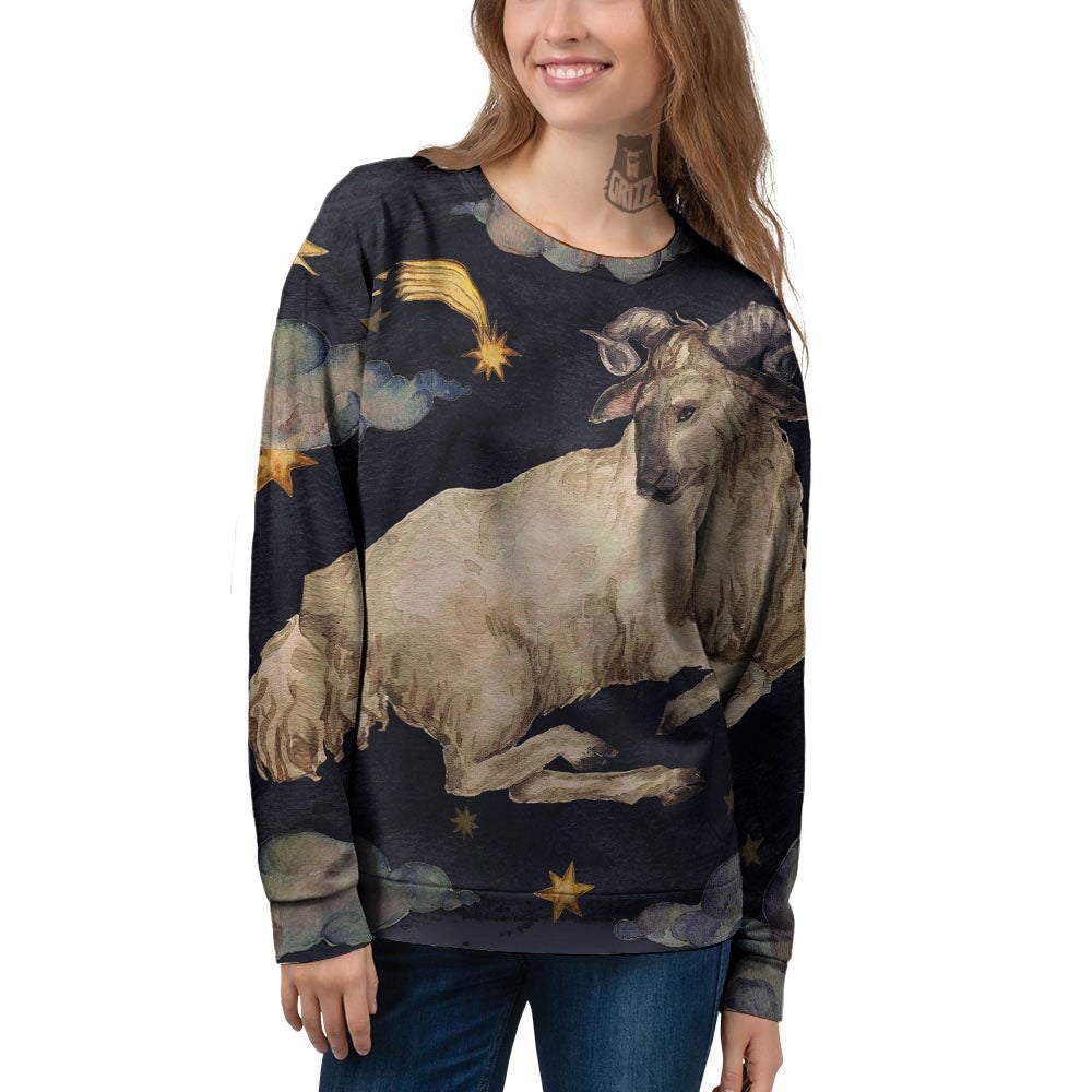 Zodiac Sign Watercolor Aries Print Women's Sweatshirt-grizzshop