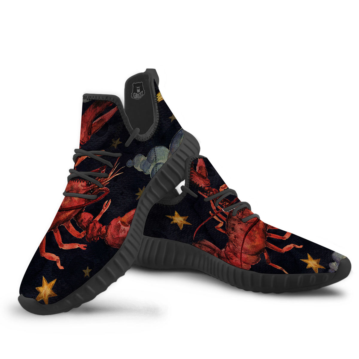 Zodiac Sign Watercolor Cancer Print Black Walking Shoes-grizzshop