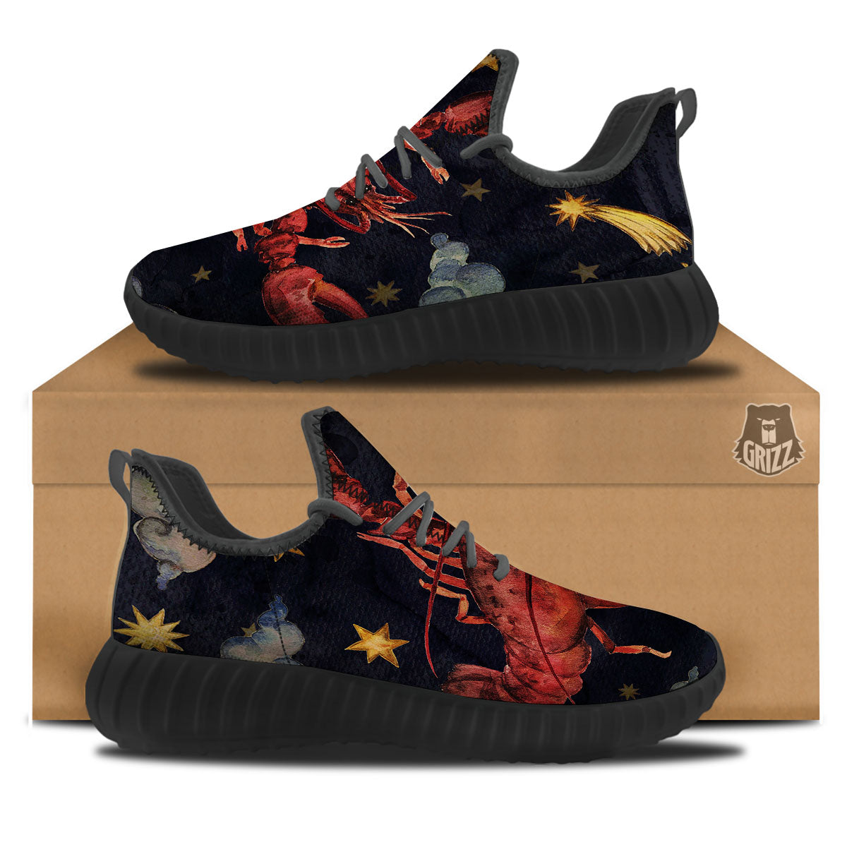 Zodiac Sign Watercolor Cancer Print Black Walking Shoes-grizzshop