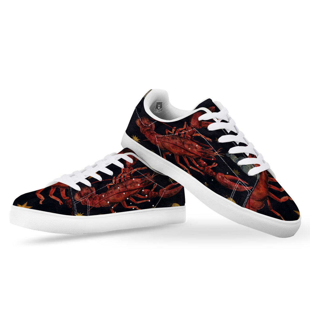 Zodiac Sign Watercolor Cancer Print White Low Top Sneakers-grizzshop
