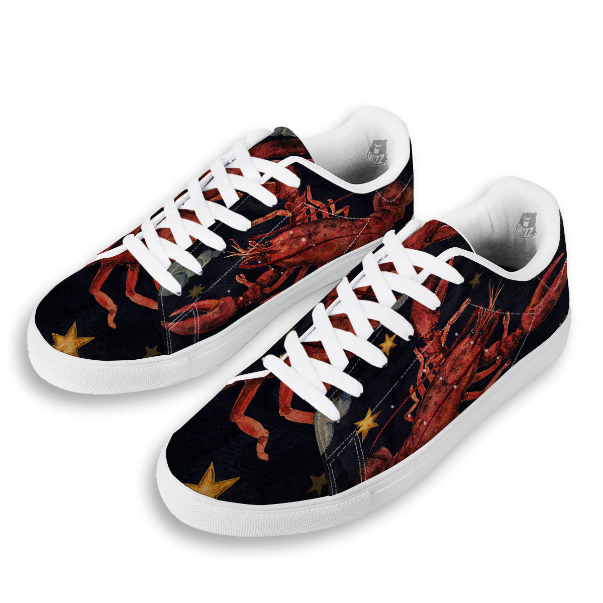 Zodiac Sign Watercolor Cancer Print White Low Top Sneakers-grizzshop