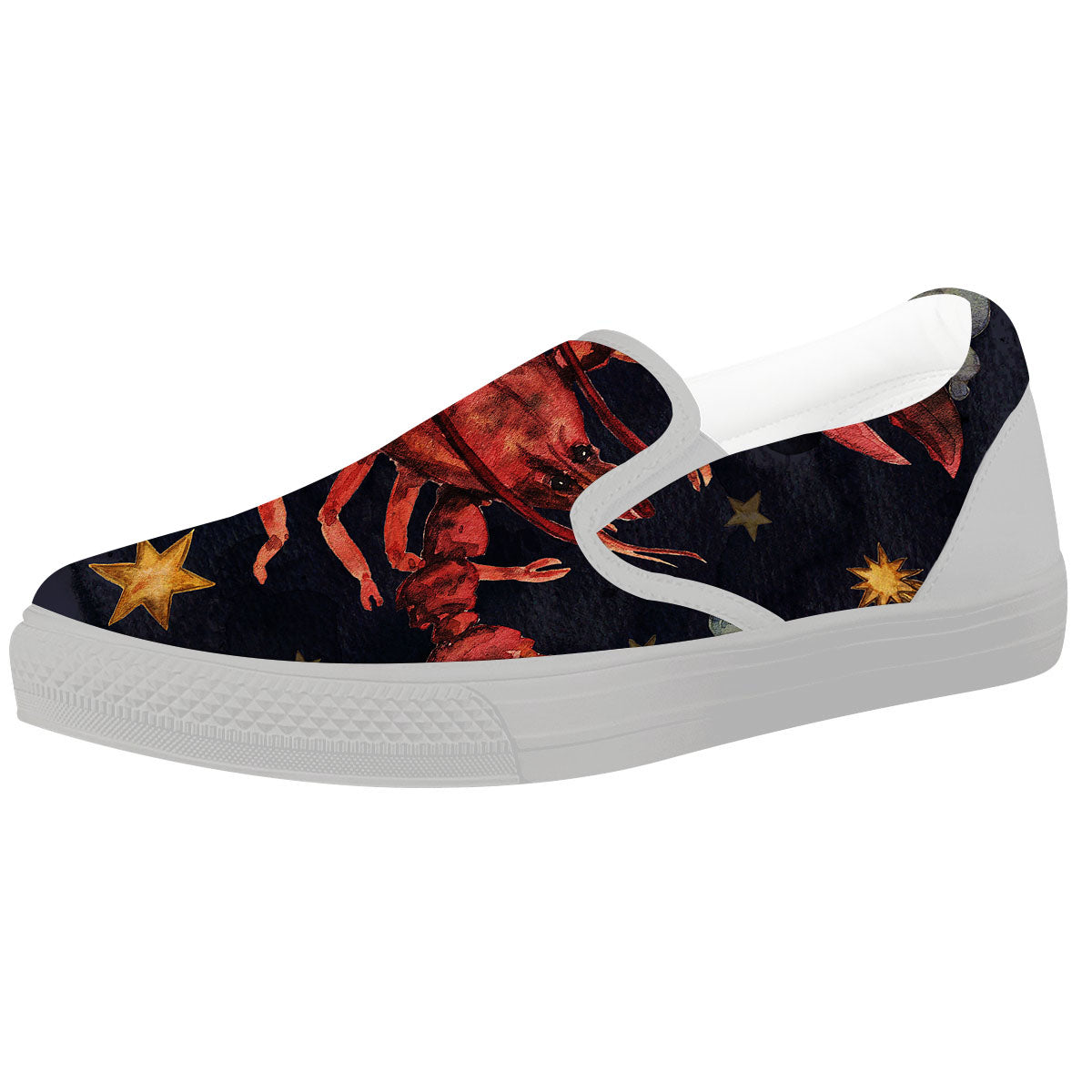 Zodiac Sign Watercolor Cancer Print White Slip On Shoes-grizzshop
