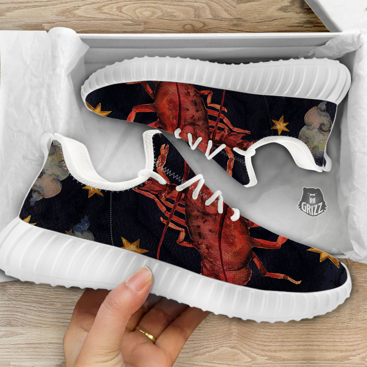 Zodiac Sign Watercolor Cancer Print White Walking Shoes-grizzshop