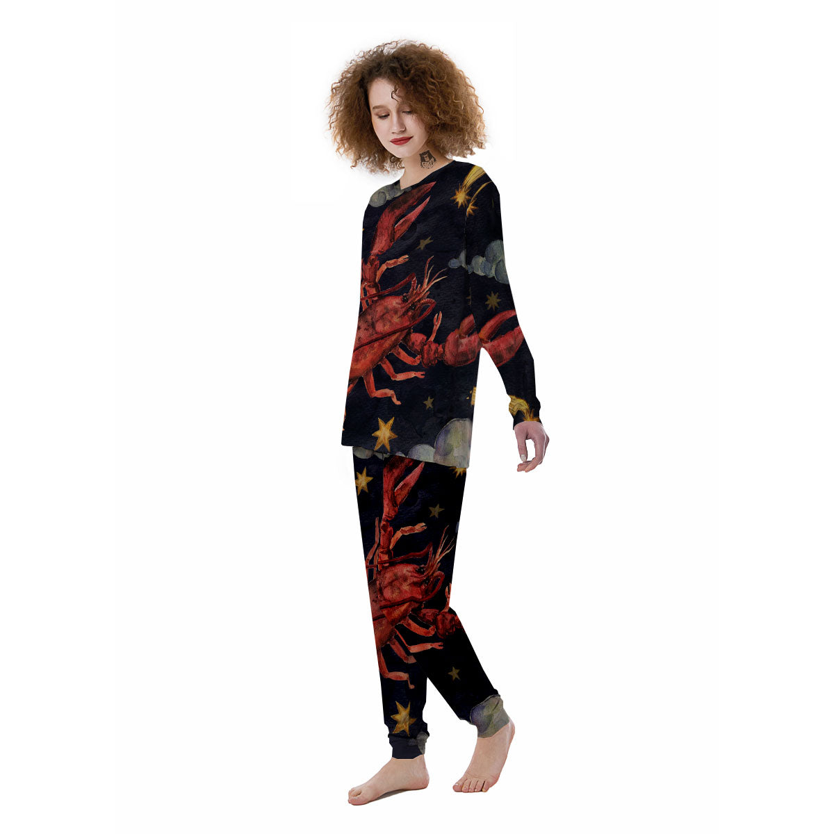 Zodiac Sign Watercolor Cancer Print Women's Pajamas-grizzshop