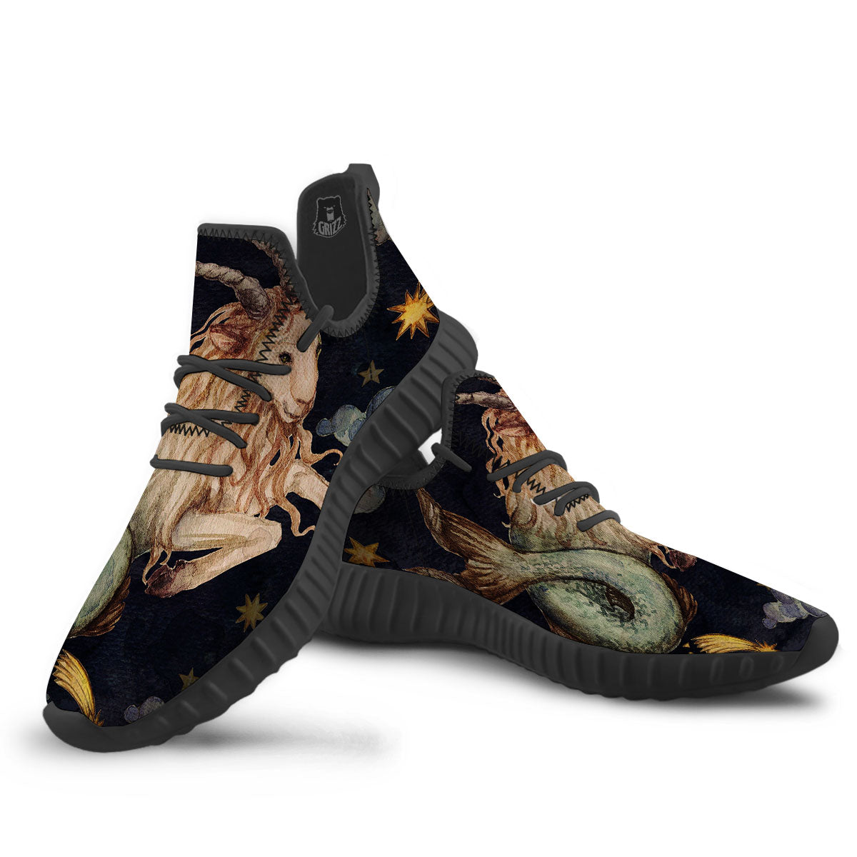 Zodiac Sign Watercolor Capricorn Print Black Walking Shoes-grizzshop