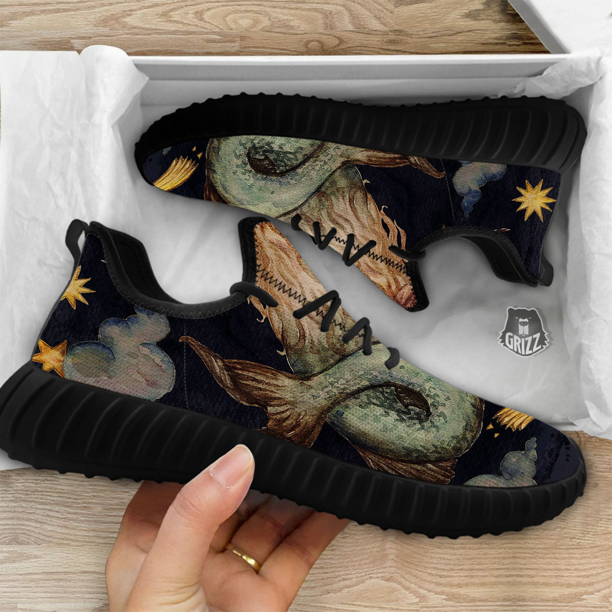 Zodiac Sign Watercolor Capricorn Print Black Walking Shoes-grizzshop