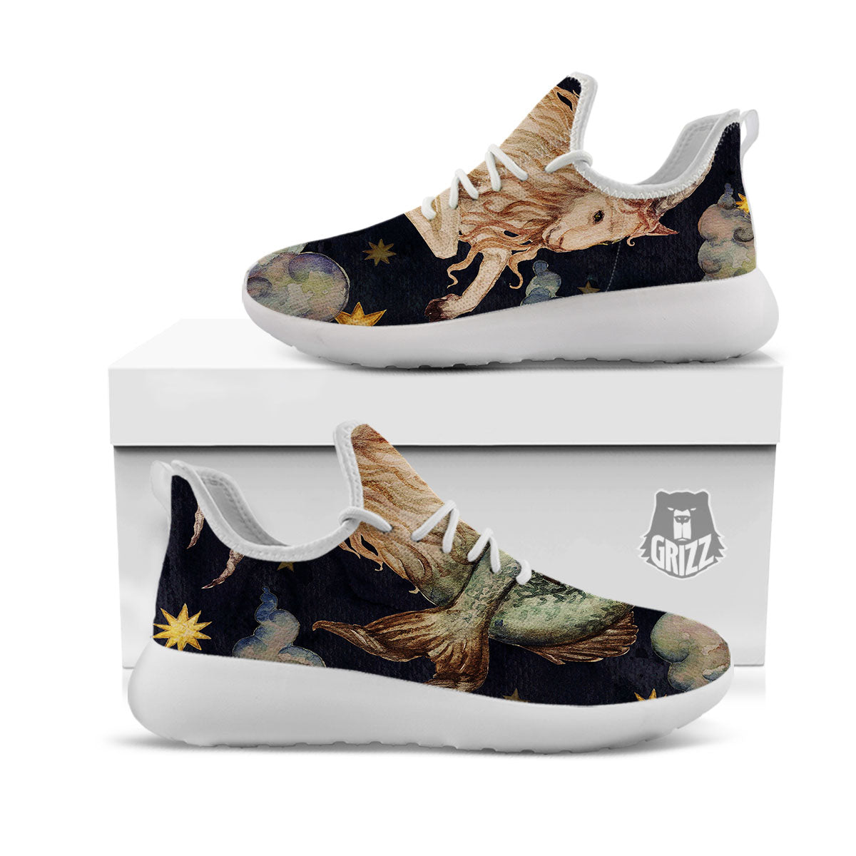 Zodiac Sign Watercolor Capricorn Print White Athletic Shoes-grizzshop