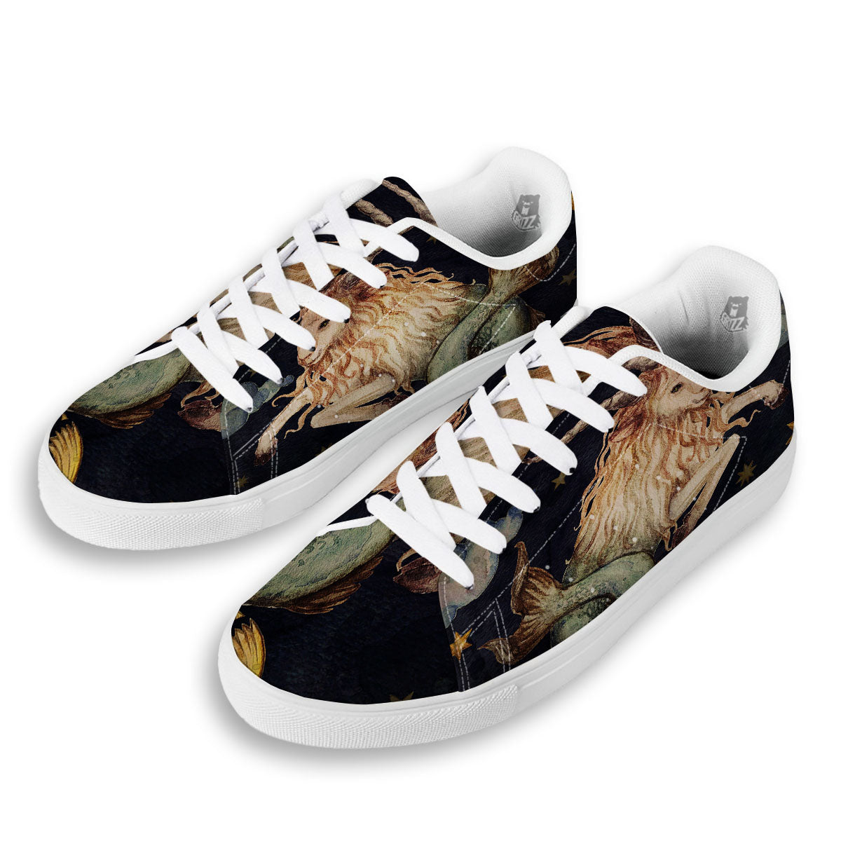 Zodiac Sign Watercolor Capricorn Print White Low Top Sneakers-grizzshop