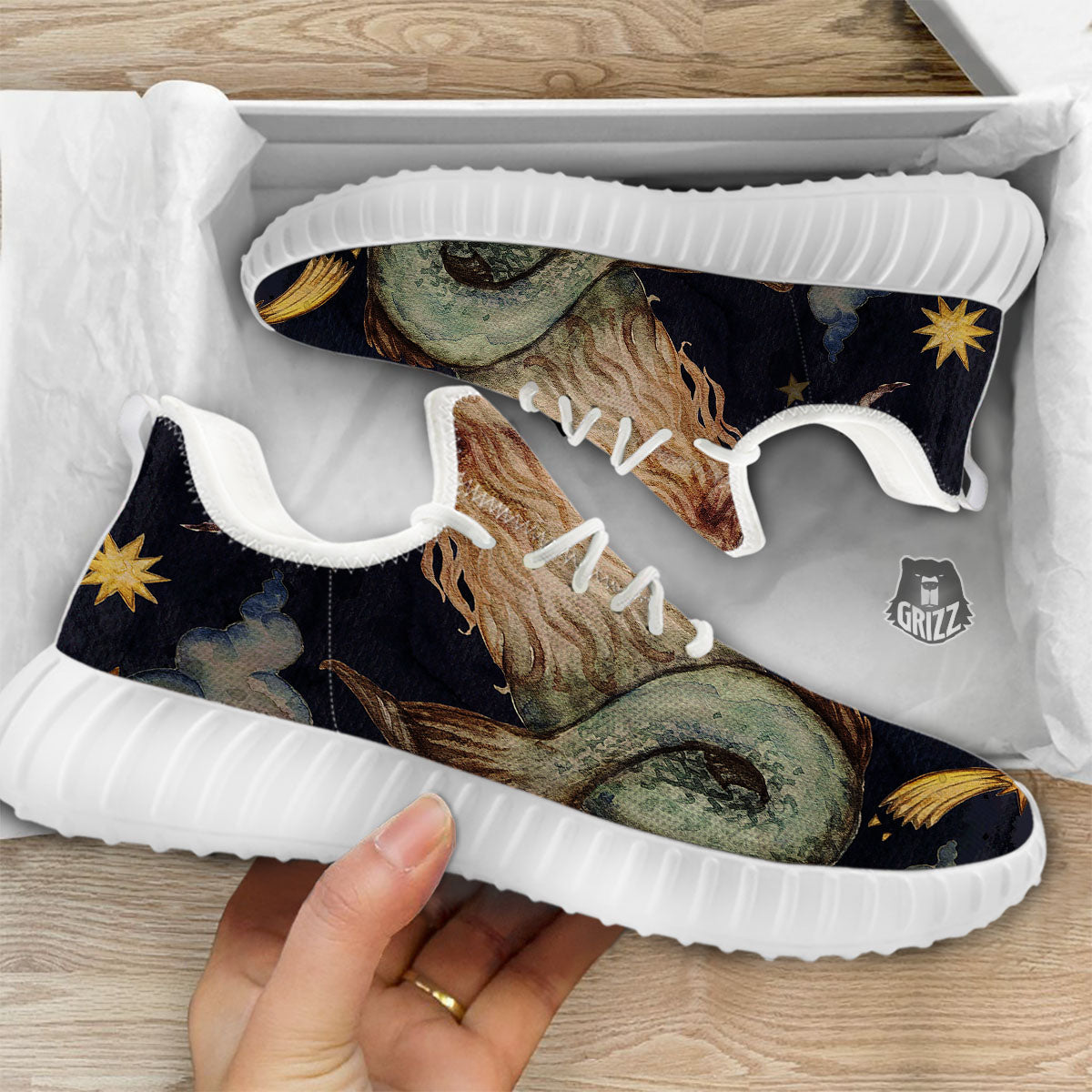 Zodiac Sign Watercolor Capricorn Print White Walking Shoes-grizzshop