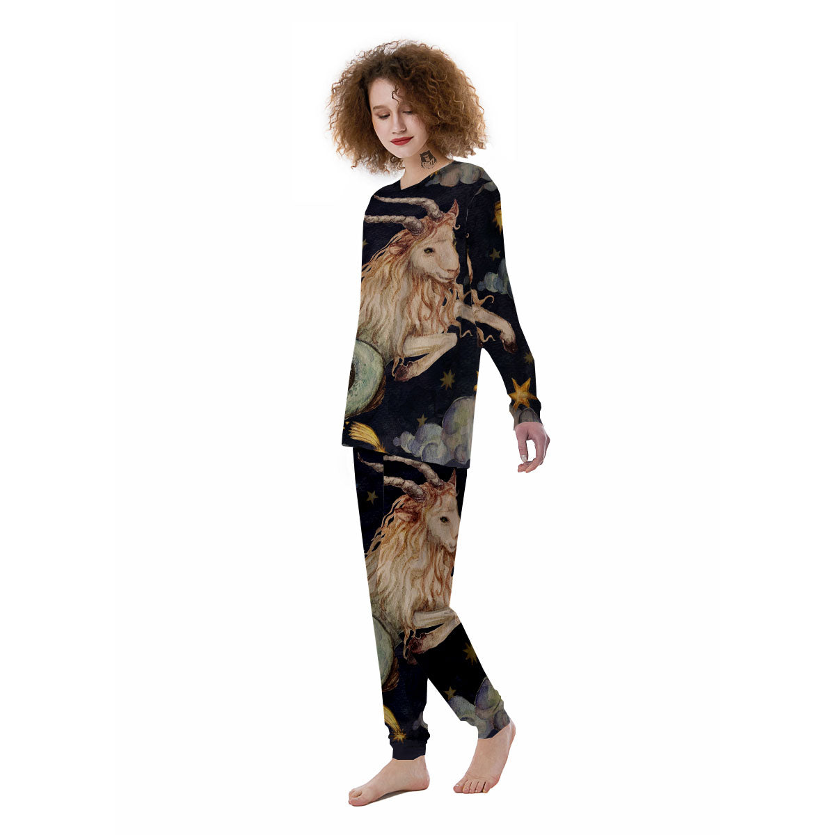 Zodiac Sign Watercolor Capricorn Print Women's Pajamas-grizzshop