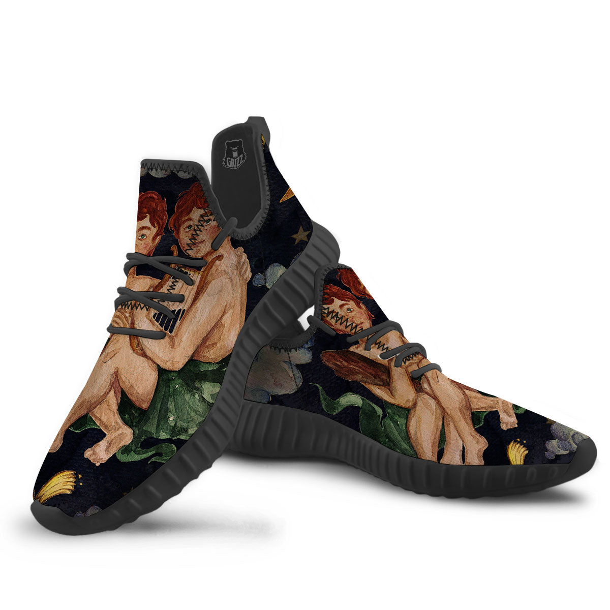 Zodiac Sign Watercolor Gemini Print Black Walking Shoes-grizzshop