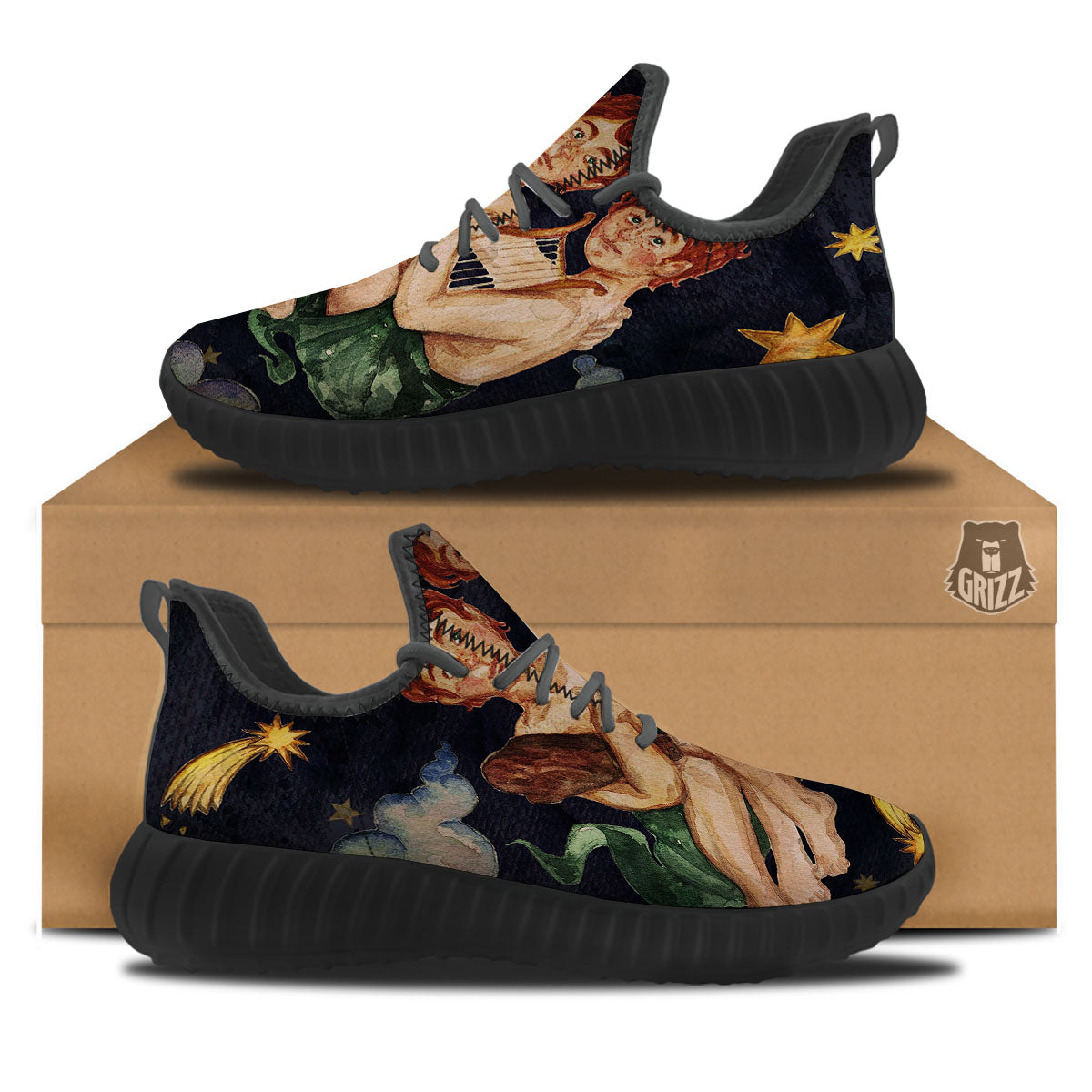 Zodiac Sign Watercolor Gemini Print Black Walking Shoes-grizzshop