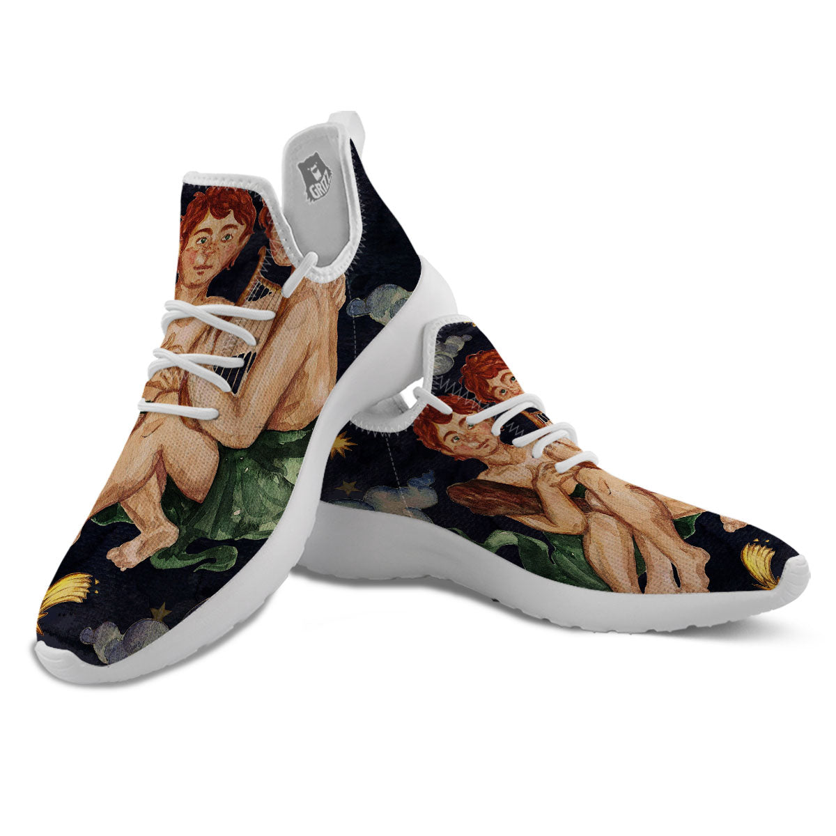 Zodiac Sign Watercolor Gemini Print White Athletic Shoes-grizzshop