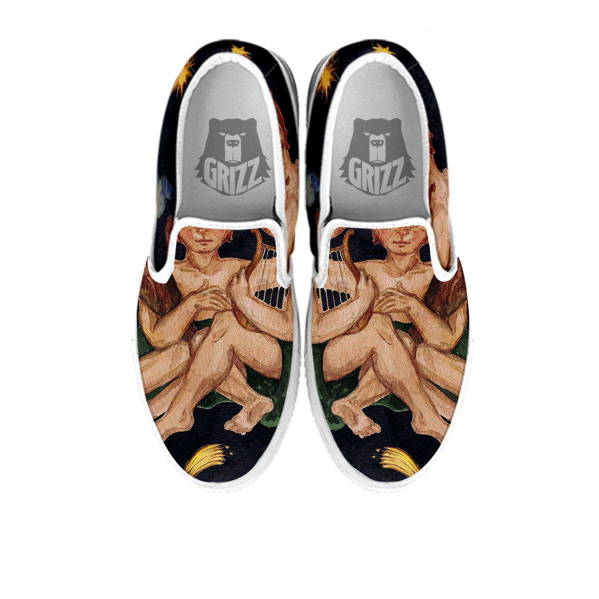 Zodiac Sign Watercolor Gemini Print White Slip On Shoes-grizzshop