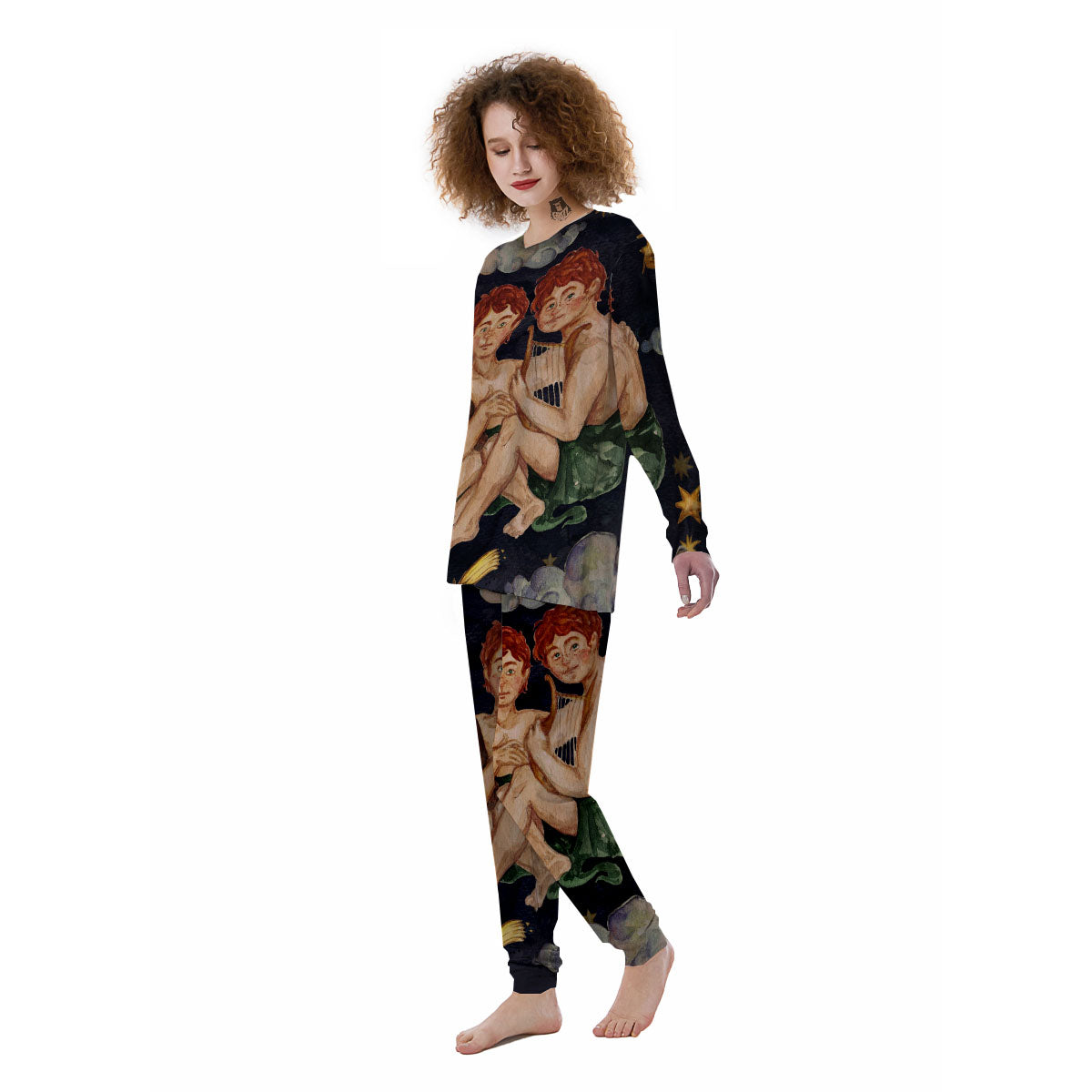 Zodiac Sign Watercolor Gemini Print Women's Pajamas-grizzshop