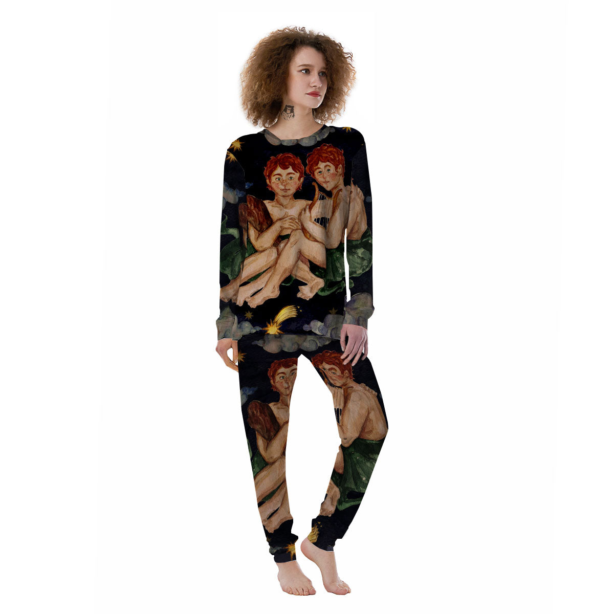 Zodiac Sign Watercolor Gemini Print Women's Pajamas-grizzshop