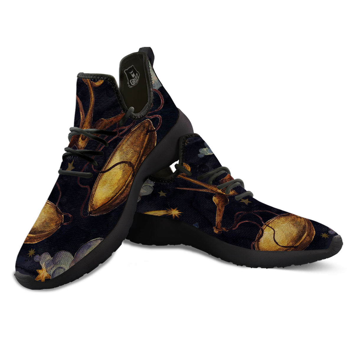 Zodiac Sign Watercolor Libra Print Black Athletic Shoes-grizzshop