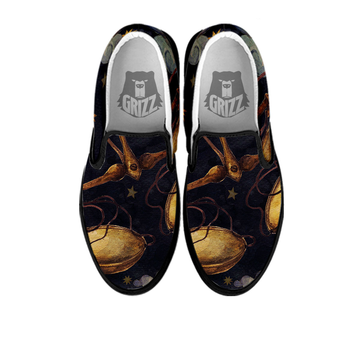 Zodiac Sign Watercolor Libra Print Black Slip On Shoes-grizzshop