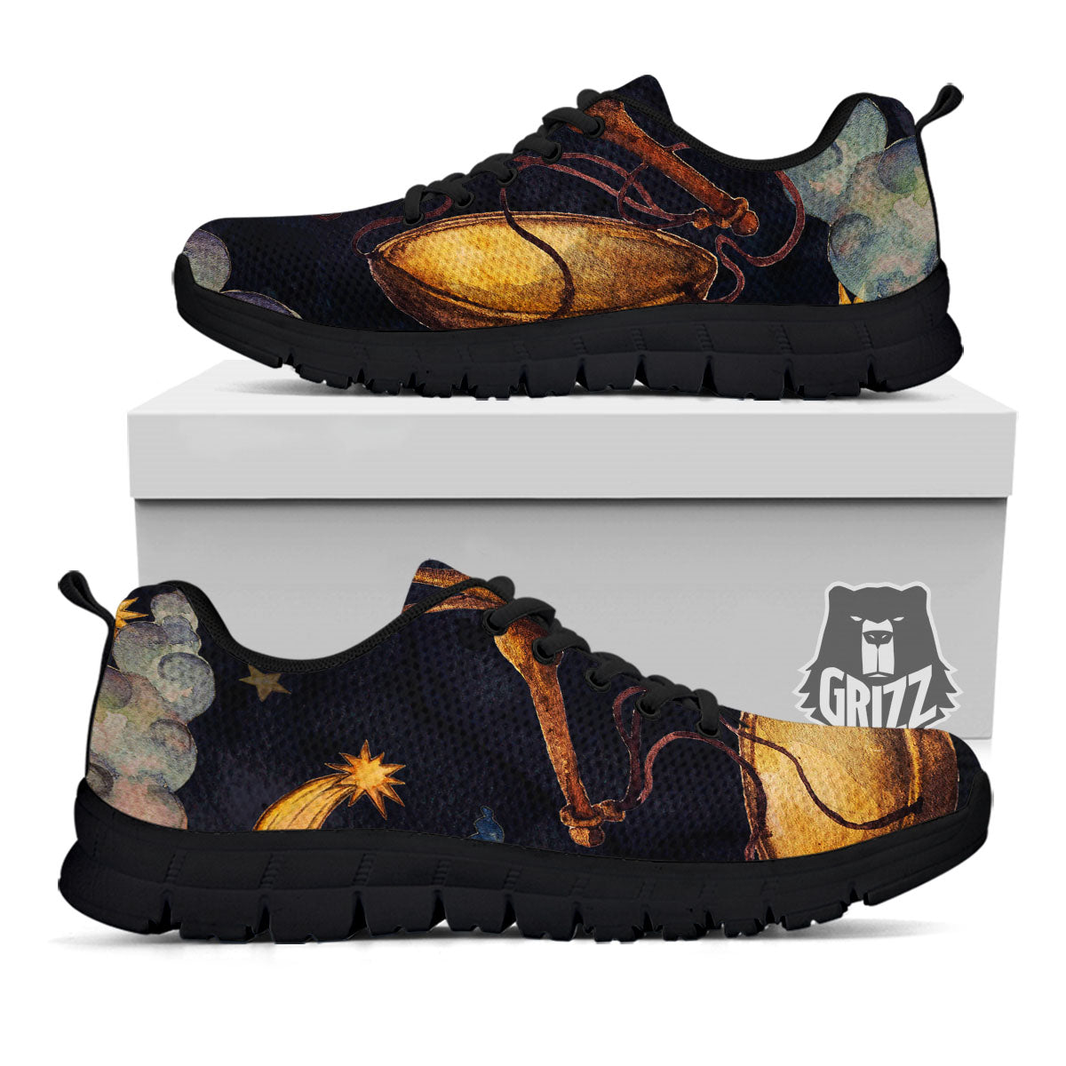 Zodiac Sign Watercolor Libra Print Black Sneaker-grizzshop