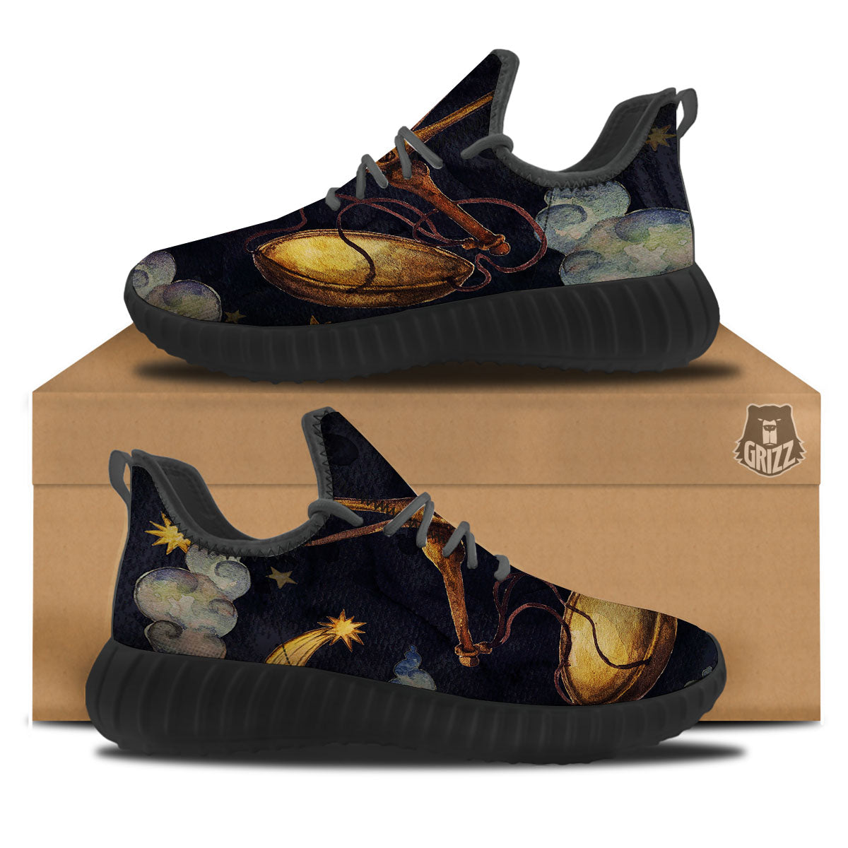Zodiac Sign Watercolor Libra Print Black Walking Shoes-grizzshop