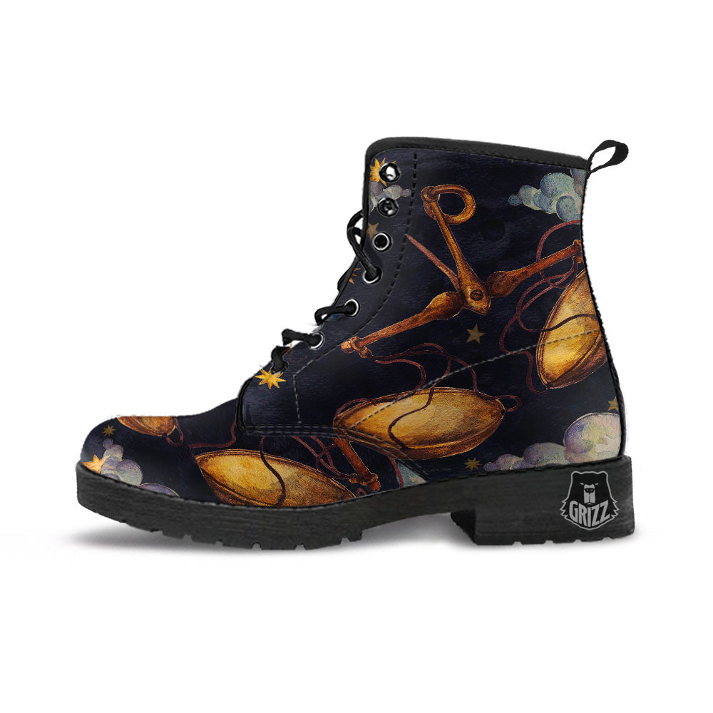 Zodiac Sign Watercolor Libra Print Leather Boots-grizzshop