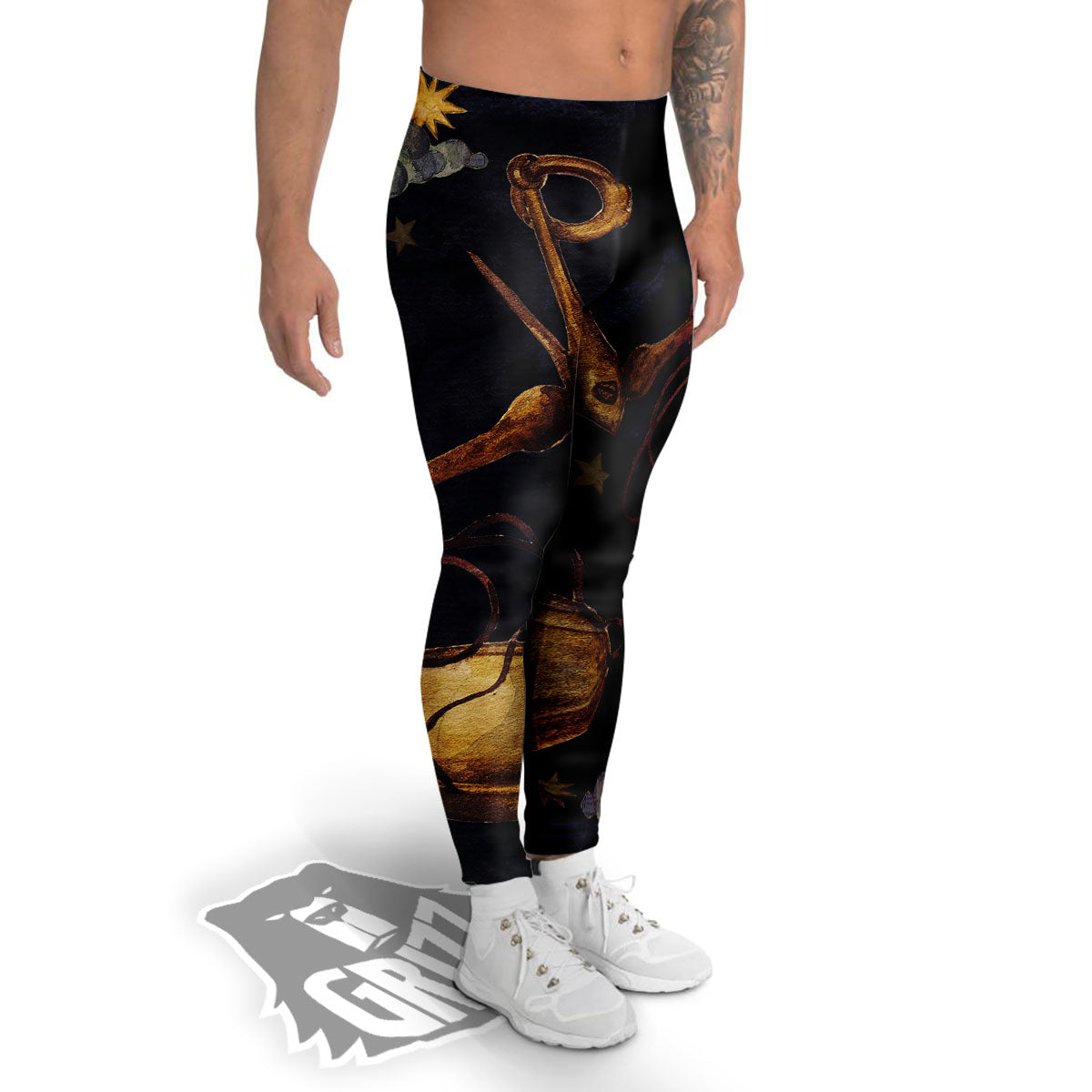 Zodiac Sign Watercolor Libra Print Men's Leggings-grizzshop