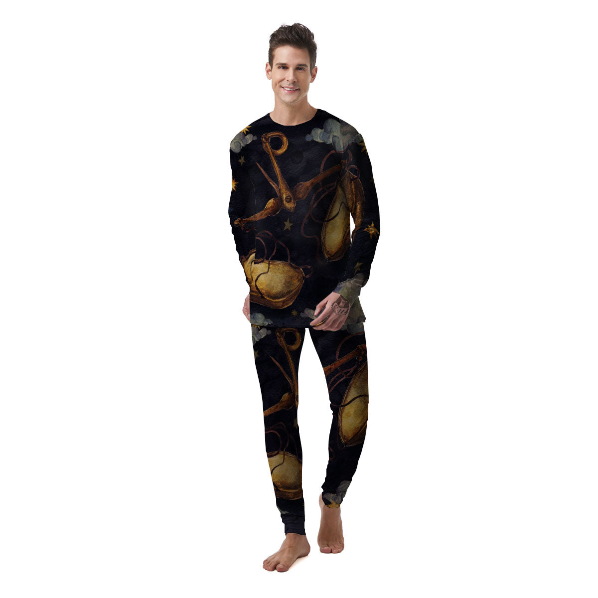 Zodiac Sign Watercolor Libra Print Men's Pajamas-grizzshop
