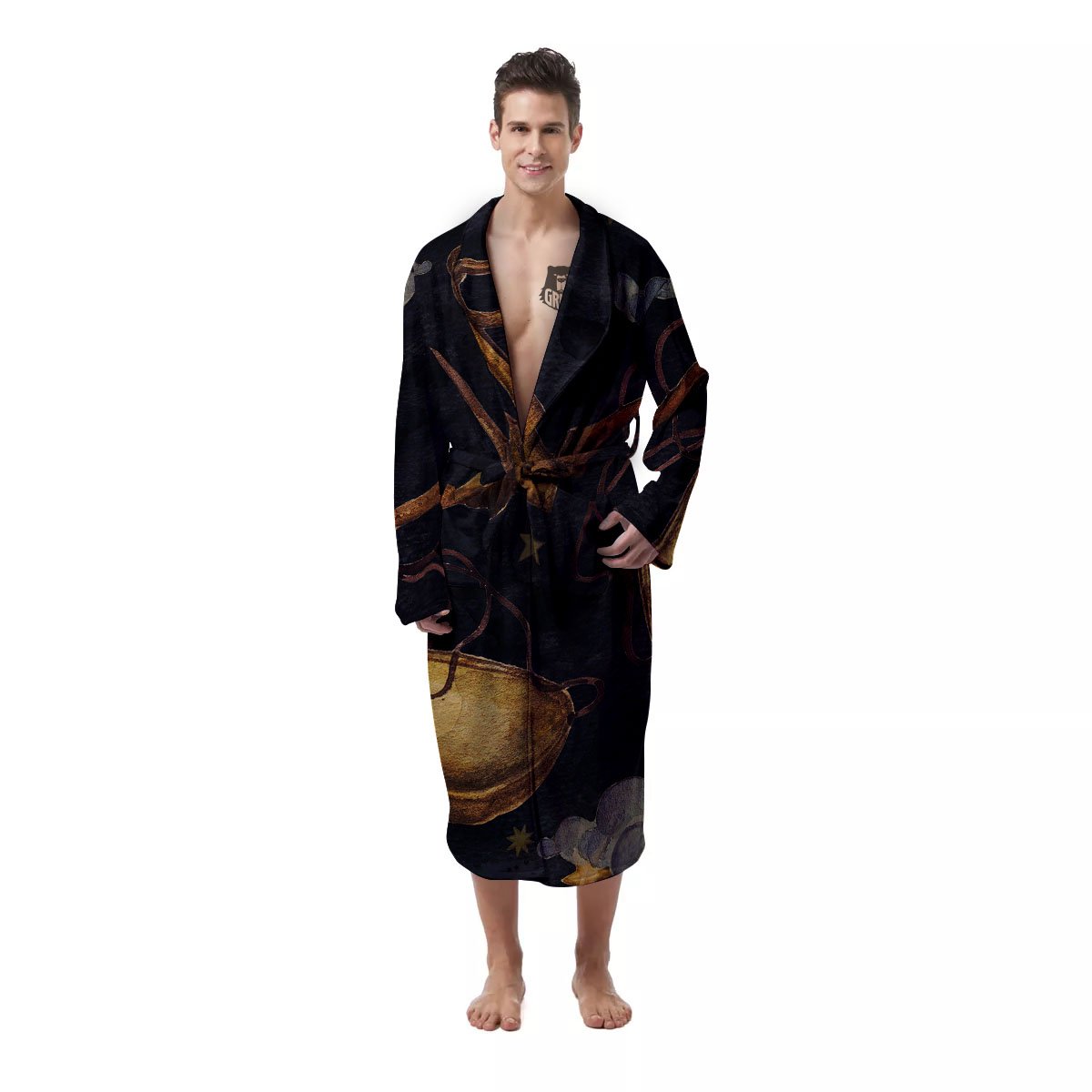 Zodiac Sign Watercolor Libra Print Men's Robe-grizzshop