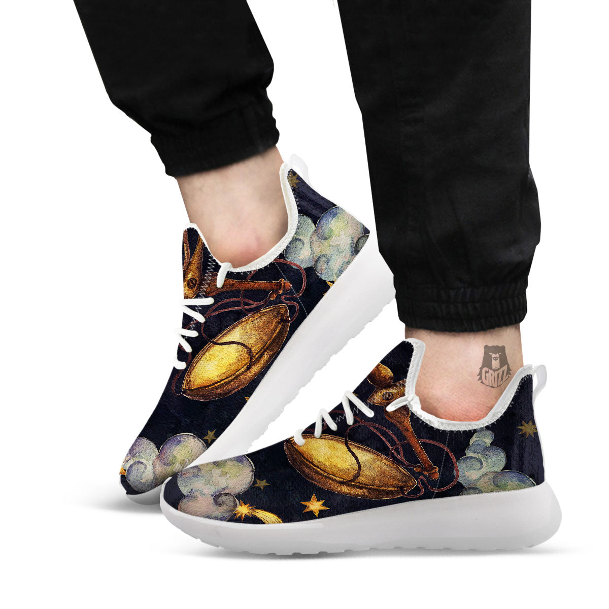 Zodiac Sign Watercolor Libra Print White Athletic Shoes-grizzshop