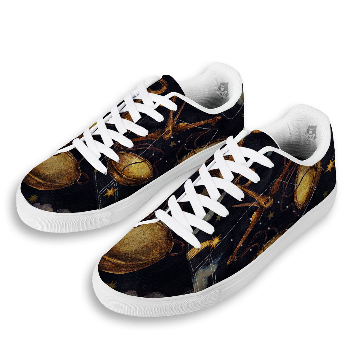 Zodiac Sign Watercolor Libra Print White Low Top Sneakers-grizzshop