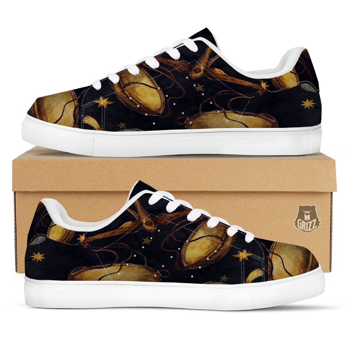 Zodiac Sign Watercolor Libra Print White Low Top Sneakers-grizzshop