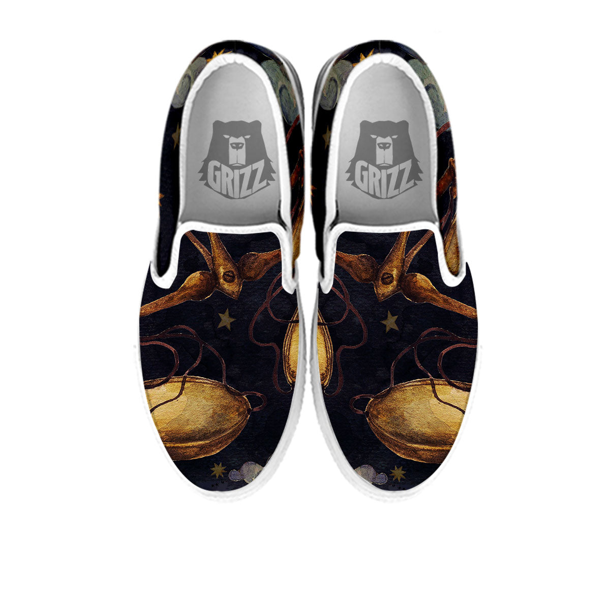 Zodiac Sign Watercolor Libra Print White Slip On Shoes-grizzshop