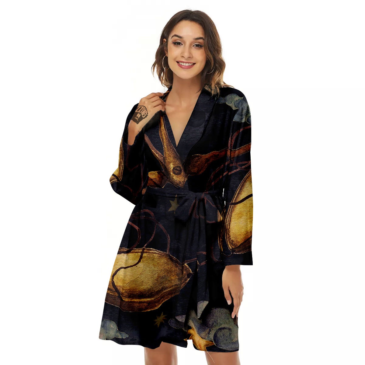 Zodiac Sign Watercolor Libra Print Women's Robe-grizzshop