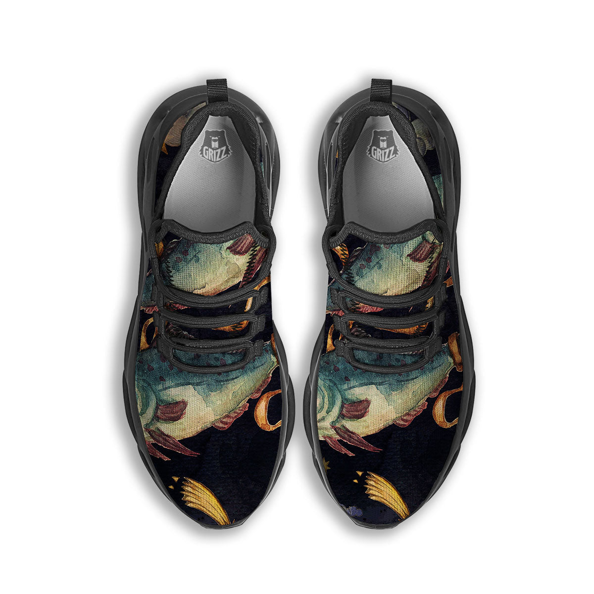 Zodiac Sign Watercolor Pisces Print Black Running Shoes-grizzshop