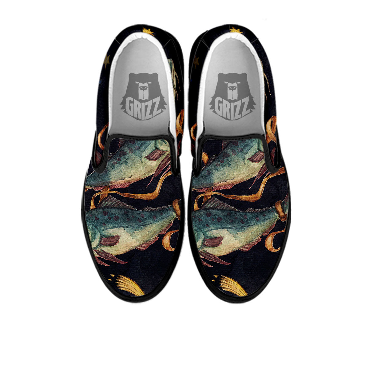 Zodiac Sign Watercolor Pisces Print Black Slip On Shoes-grizzshop