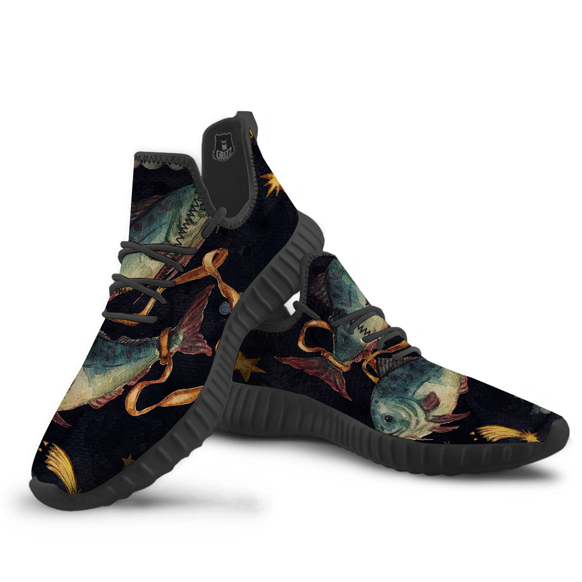 Zodiac Sign Watercolor Pisces Print Black Walking Shoes-grizzshop