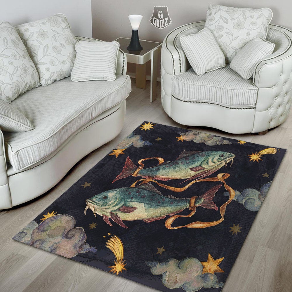 Zodiac Sign Watercolor Pisces Print Floor Mat-grizzshop