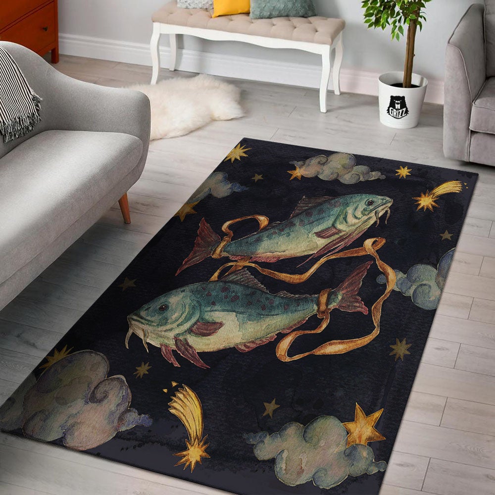 Zodiac Sign Watercolor Pisces Print Floor Mat-grizzshop