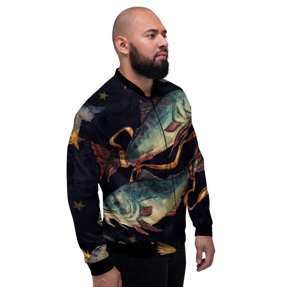 Zodiac Sign Watercolor Pisces Print Men's Bomber Jacket-grizzshop