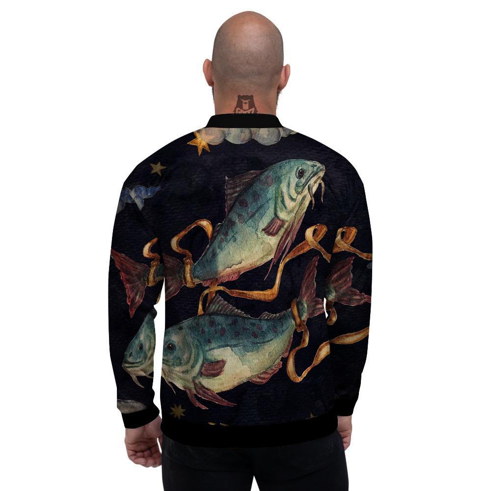 Zodiac Sign Watercolor Pisces Print Men's Bomber Jacket-grizzshop