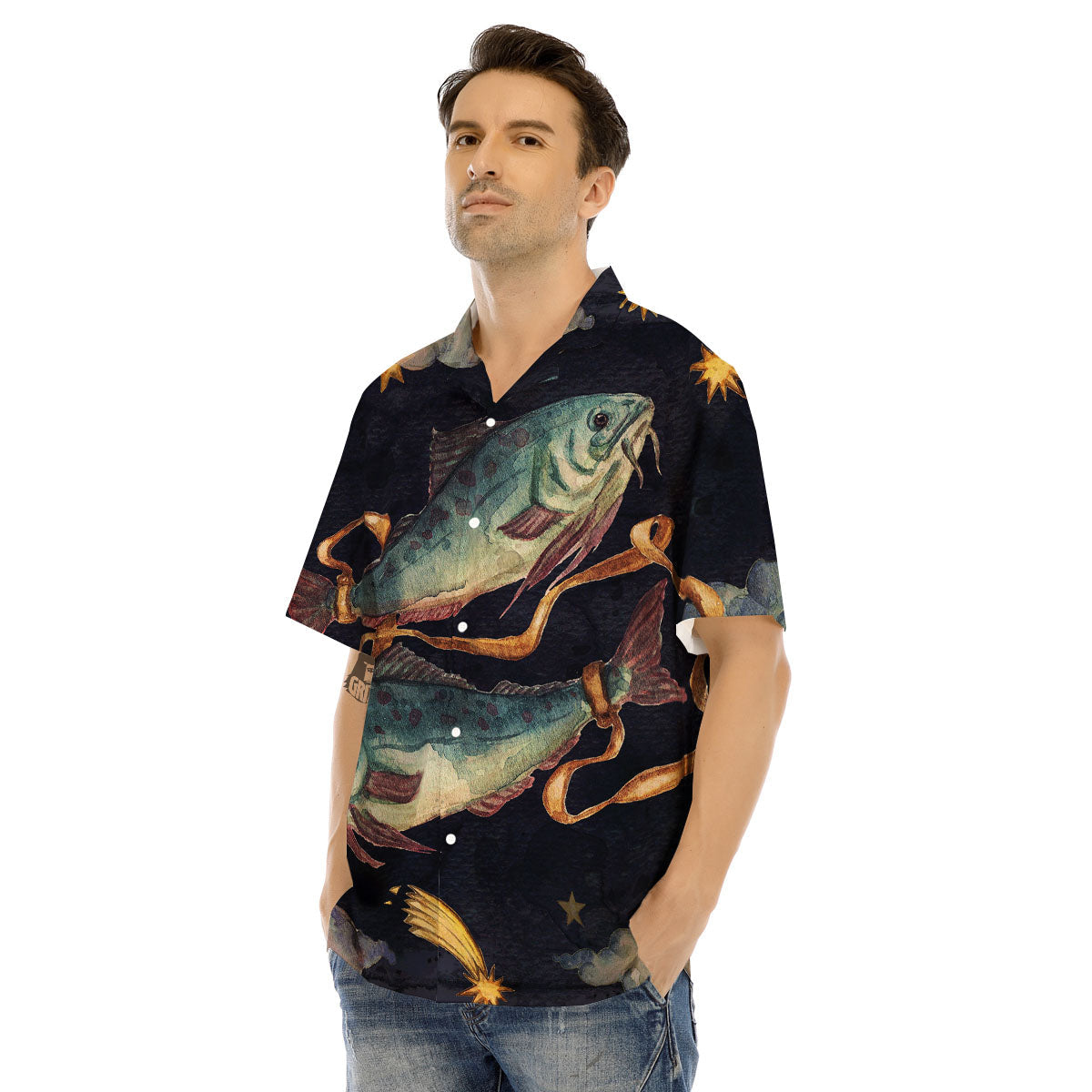 Zodiac Sign Watercolor Pisces Print Men's Hawaiian Shirt-grizzshop