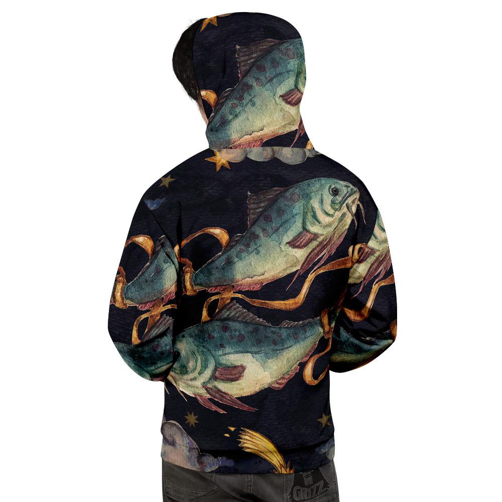 Zodiac Sign Watercolor Pisces Print Men's Hoodie-grizzshop