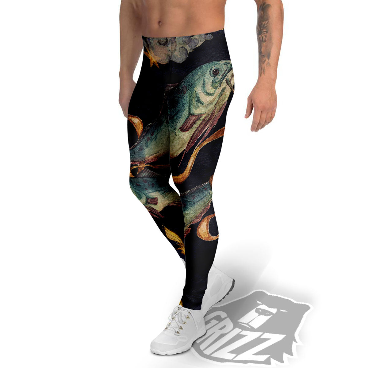 Zodiac Sign Watercolor Pisces Print Men's Leggings-grizzshop